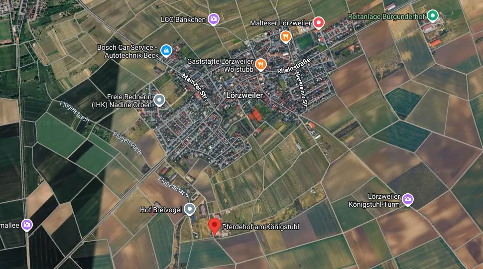 Karte: Pferdehof am Königsstuhl, An der Kehr 26, 55296 Lörzweiler